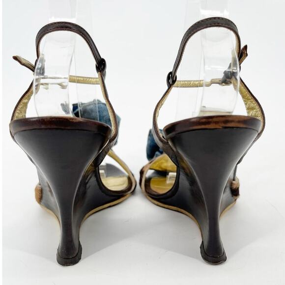 Dolce & Gabbana Vintage y2k Leopard Calf Hair Denim Flower Wedge Sandal IT 38.5 - Picture 10 of 12